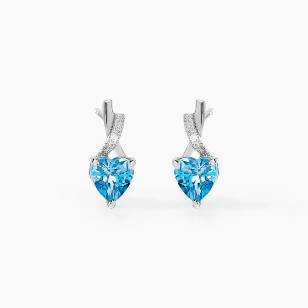 Boucles D'oreilles Pendantes Or Blanc Clothilde Topazes Oxydes