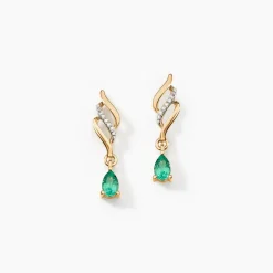 Boucles D'oreilles Pendantes Or Jaune  Patrocle Emeraude Et Diamants