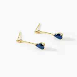 Boucles D'oreilles Pendantes Goutte Or Jaune Saphir