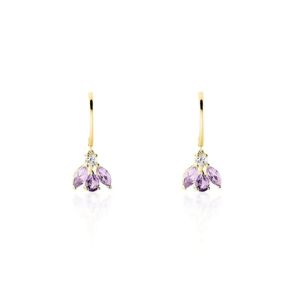 Boucles D'oreilles Pendantes Spring Or Jaune Améthyste Oxyde