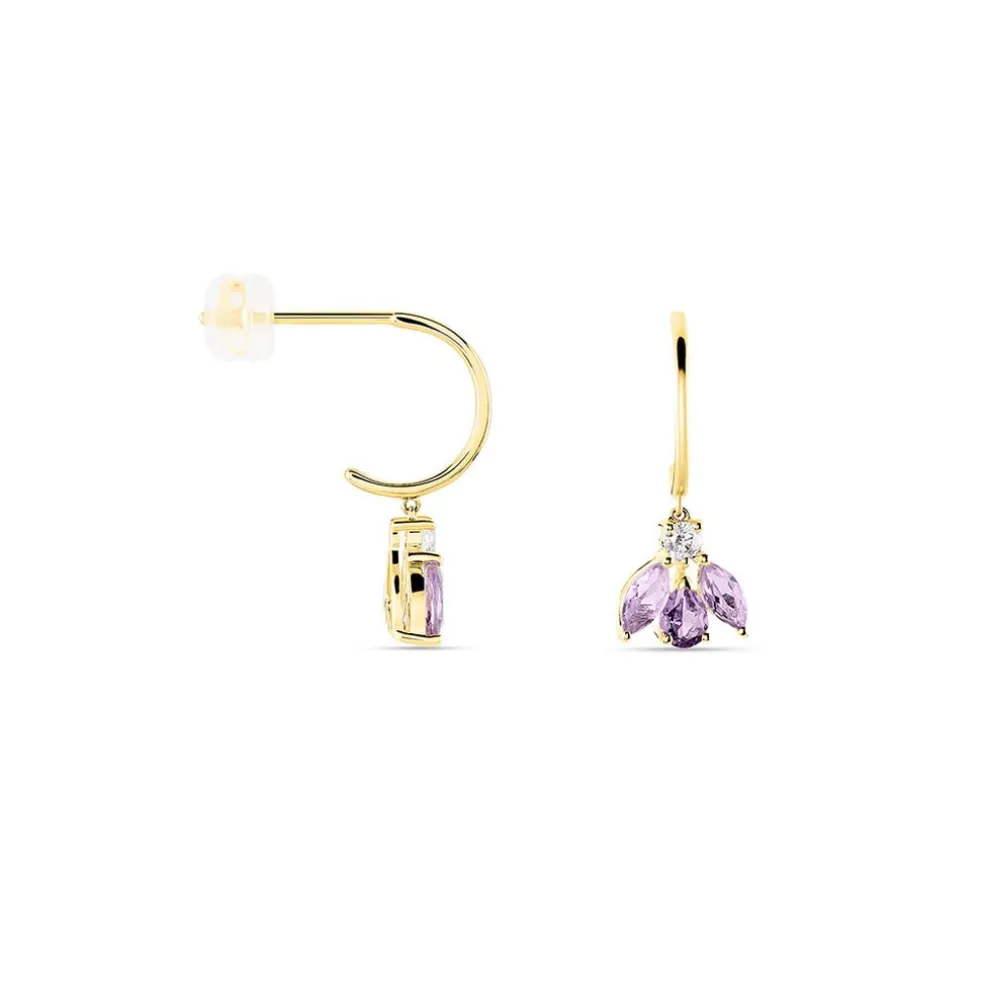 Boucles D'oreilles Pendantes Spring Or Jaune Améthyste Oxyde