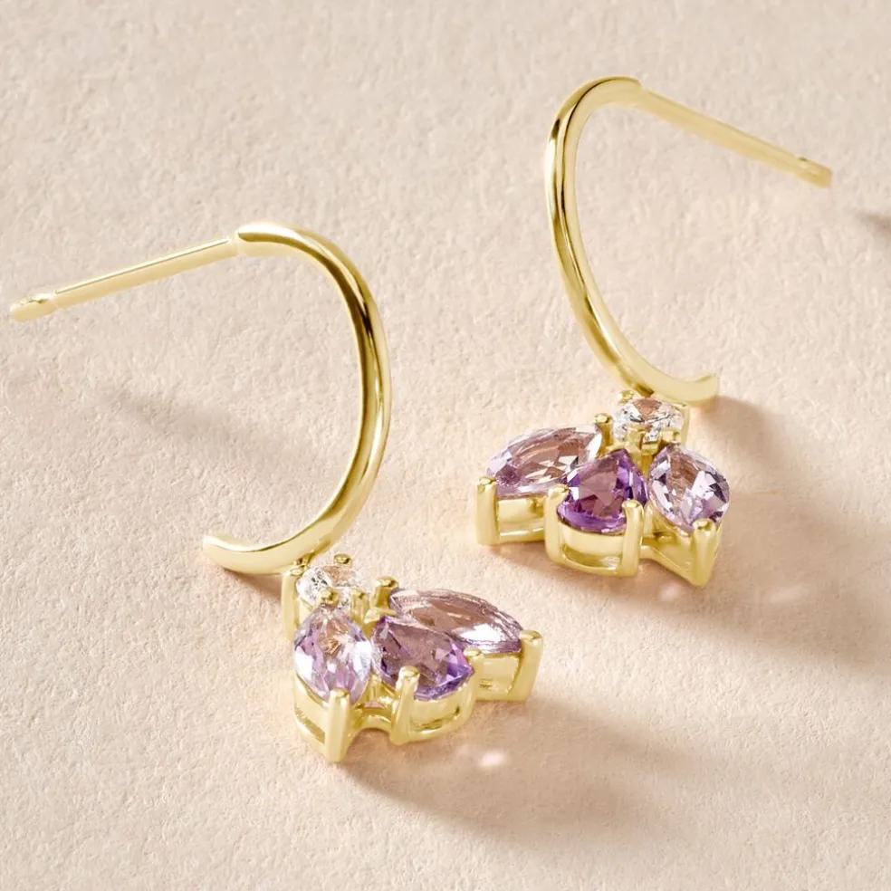 Boucles D'oreilles Pendantes Spring Or Jaune Améthyste Oxyde