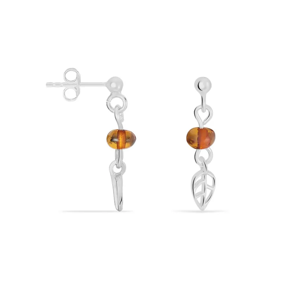 Boucles D'oreilles Pendantes Nolana Argent Blanc Ambre