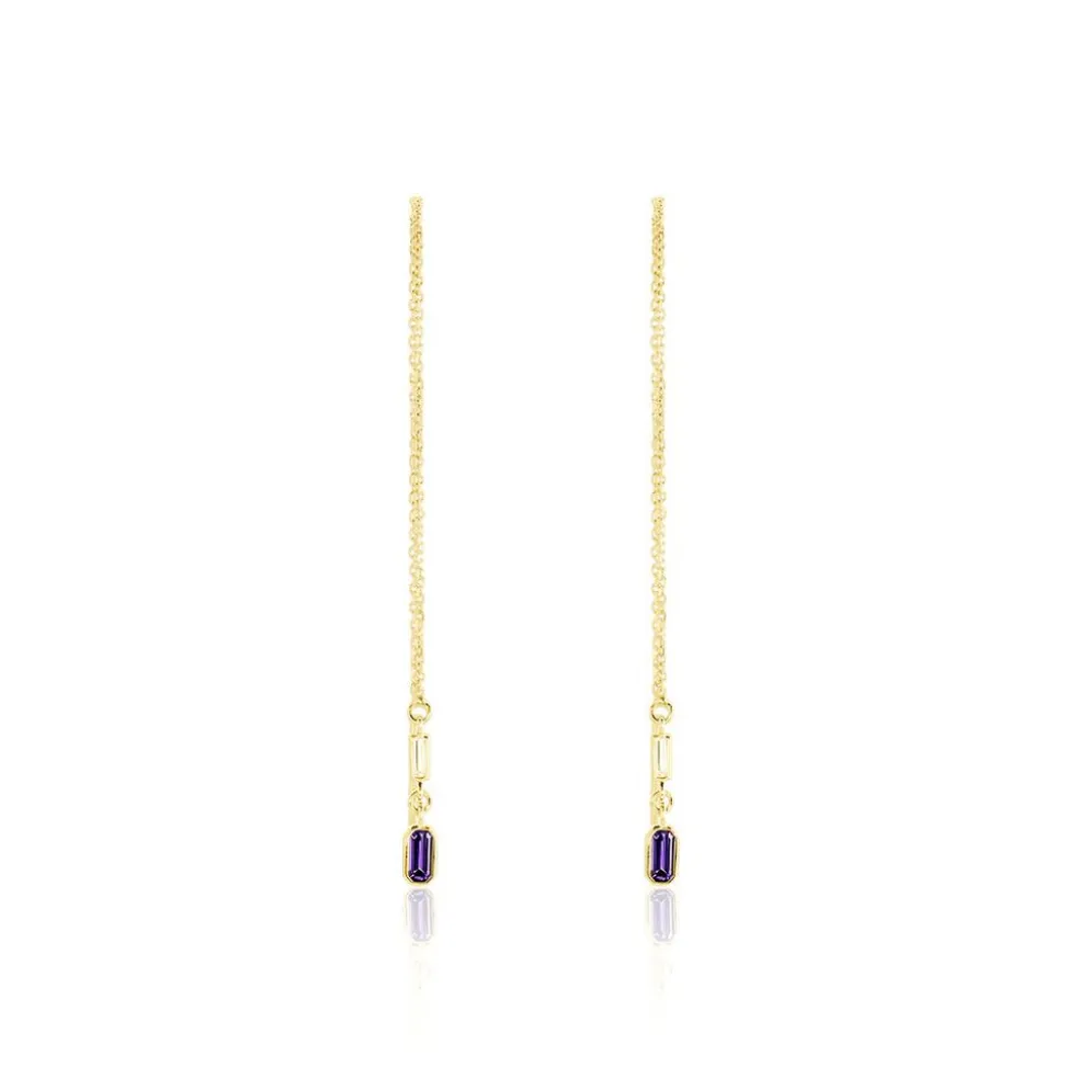 Boucles D'oreilles Pendantes Iris Or Jaune Améthyste Topaze