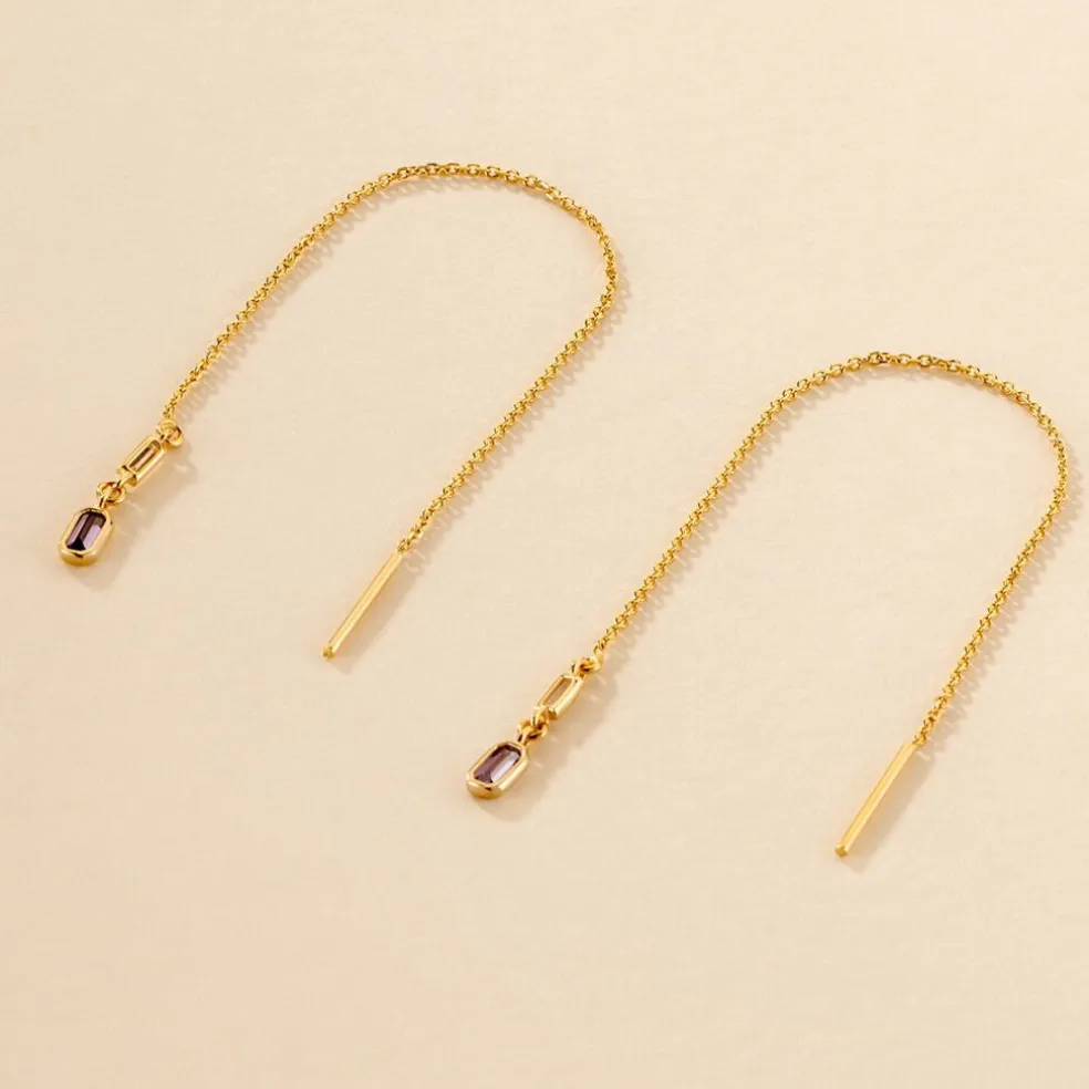 Boucles D'oreilles Pendantes Iris Or Jaune Améthyste Topaze