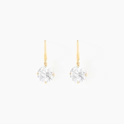 Boucles D'oreilles Pendantes Oxyde Rond Or Jaune Oxyde De Zirconium