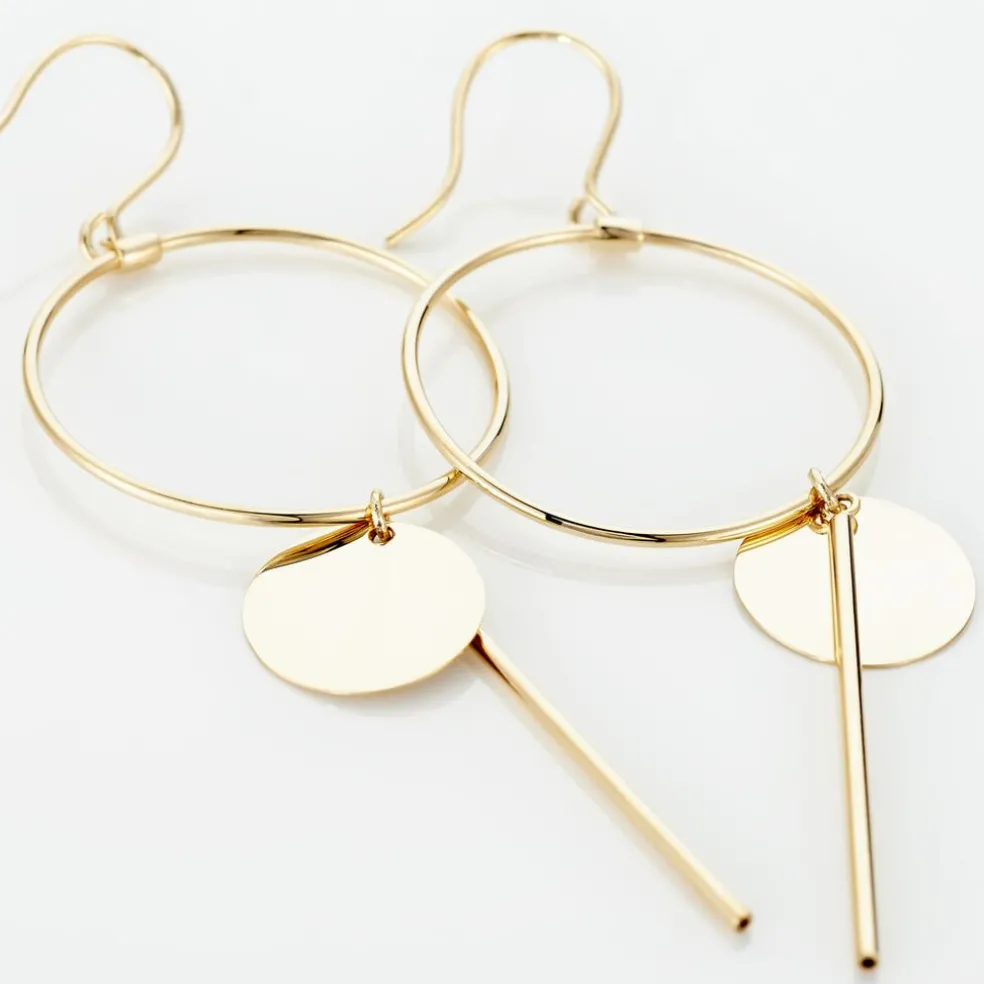 Boucles D'oreilles Pendantes Solaire Or Jaune