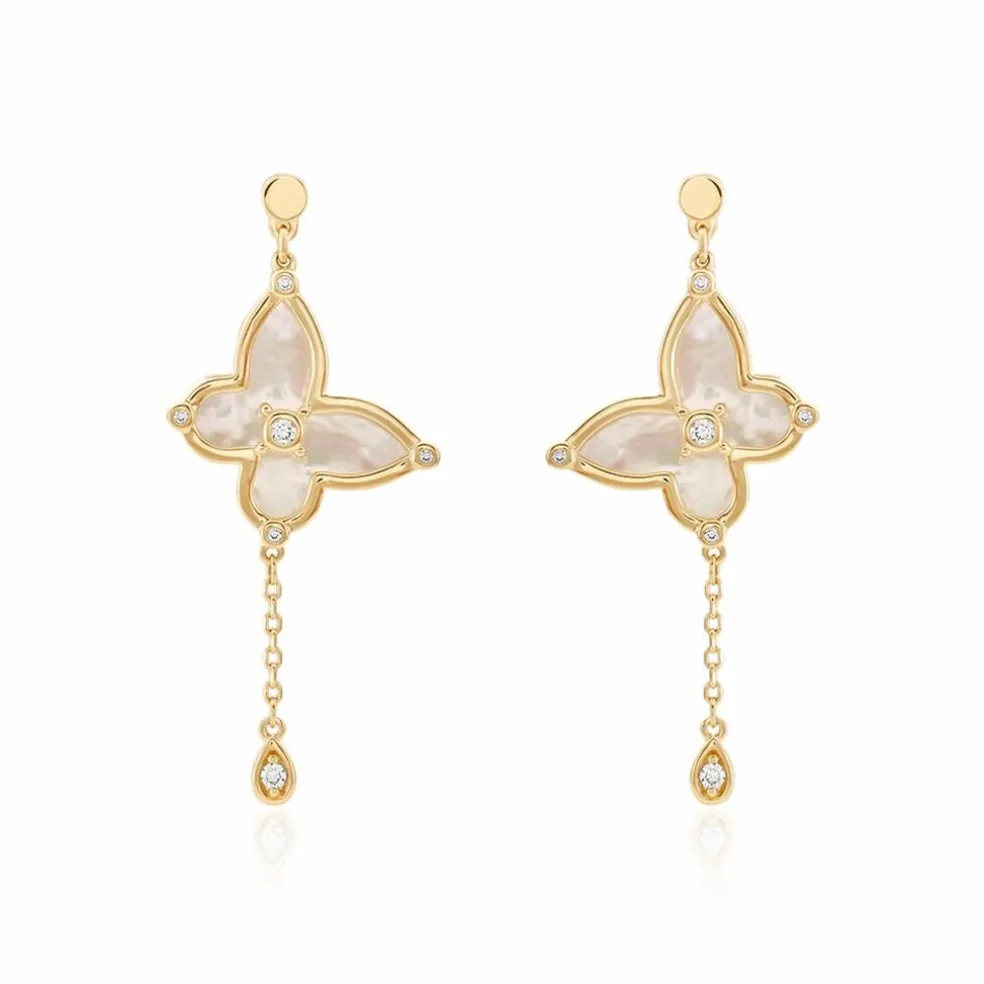 Boucles D'oreilles Pendantes Areli Plaque Or Doré Nacre Oxyde