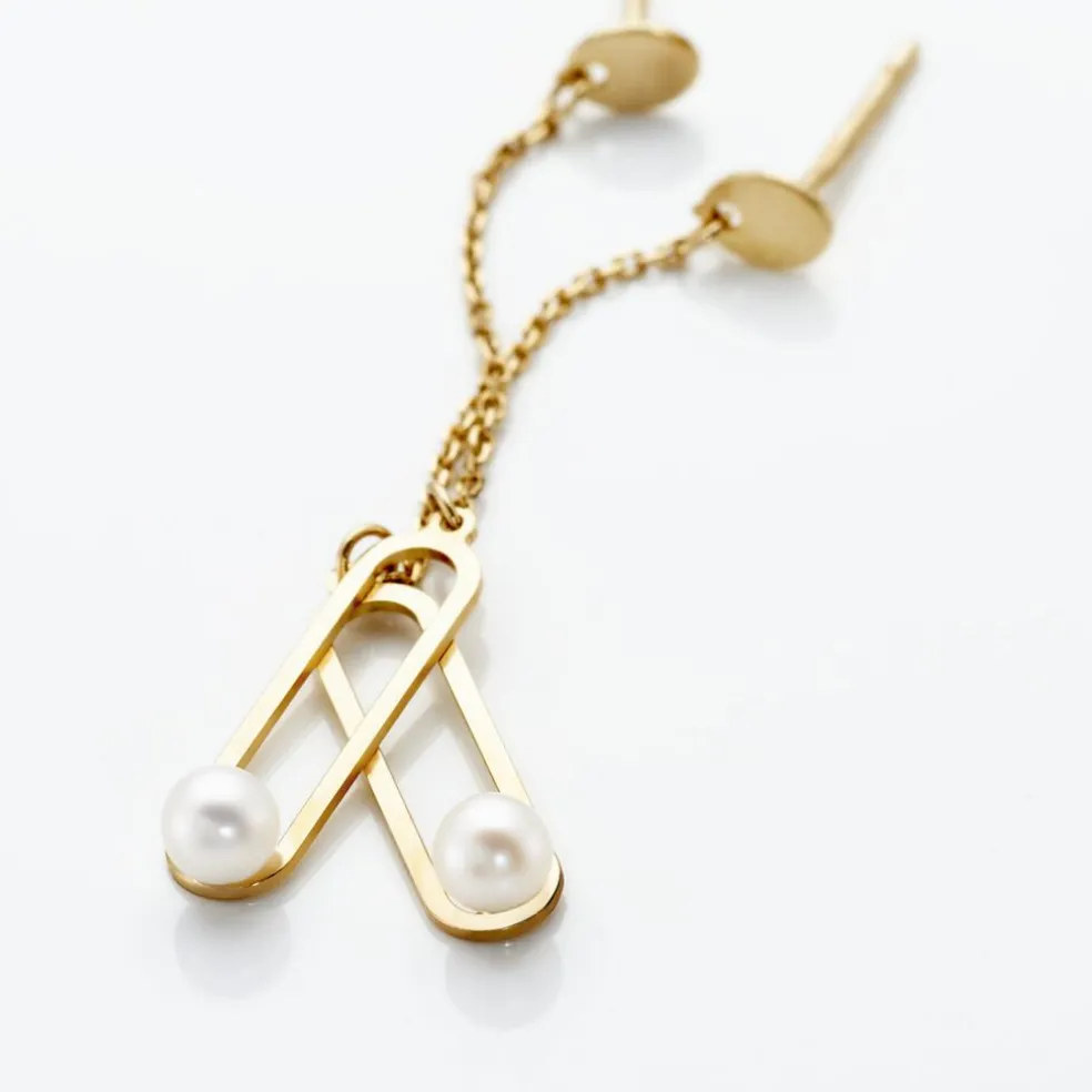 Boucles D'oreilles Pendantes Or Jaune Lucasta Perle De Culture