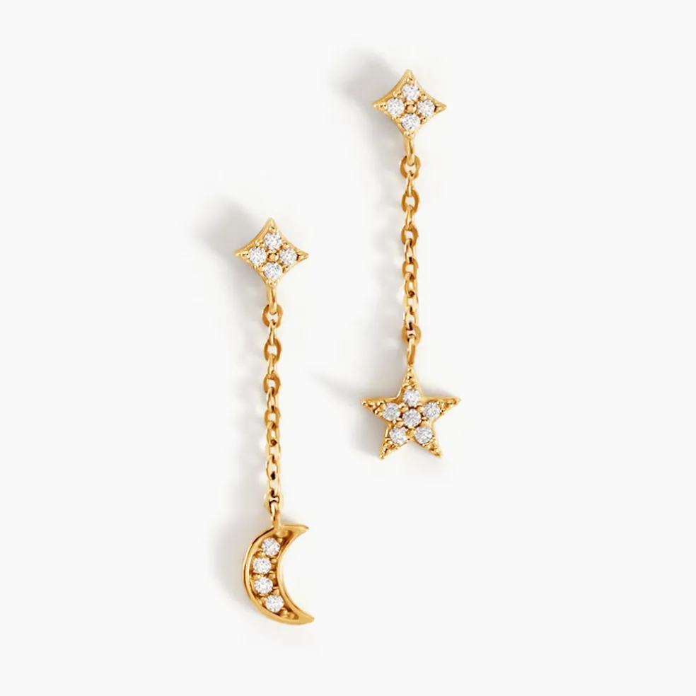 Boucles D'oreilles Pendantes Stellar Or Jaune Oxyde De Zirconium