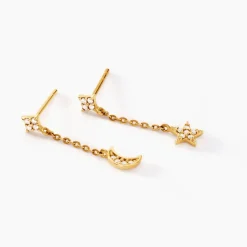 Boucles D'oreilles Pendantes Stellar Or Jaune Oxyde De Zirconium