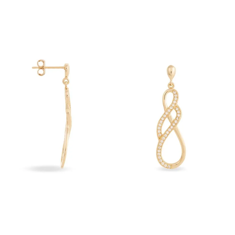 Boucles D'oreilles Pendantes Rajah Plaqué Or Jaune Oxyde De Zirconium