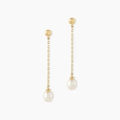 Boucles D'oreilles Pendantes Adriette Or Jaune Perle De Culture