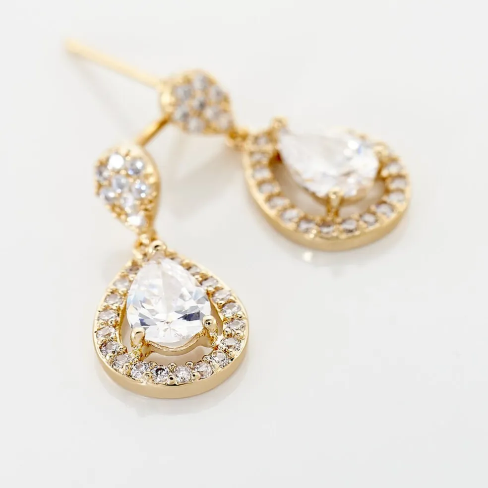 Boucles D'oreilles Pendantes Brigita Plaqué Or Jaune Oxyde