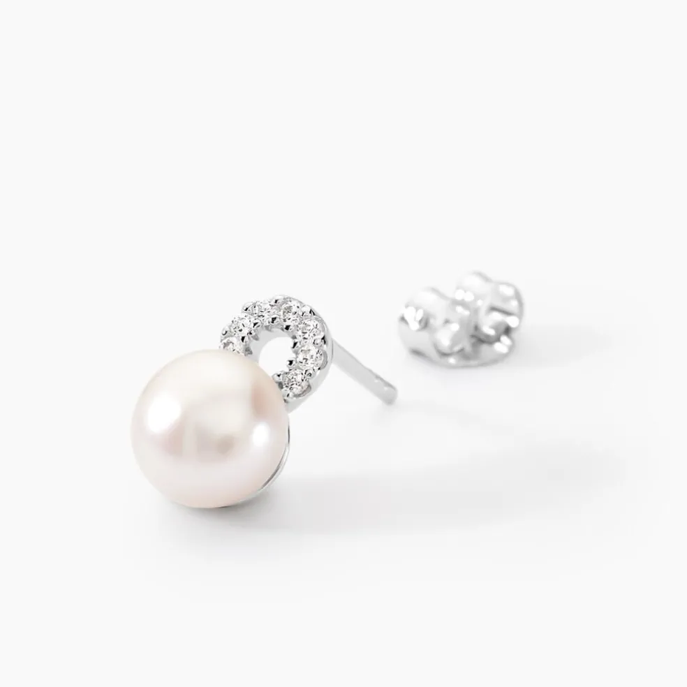 Boucles D'oreilles Pendantes Lilio Argent Perle De Culture Et Oxyde