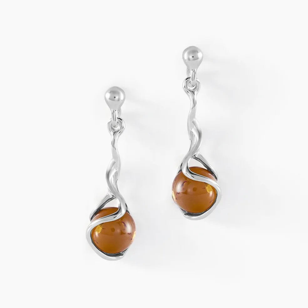 Boucles D'oreilles Pendantes Argent Blanc Ferima Ambre