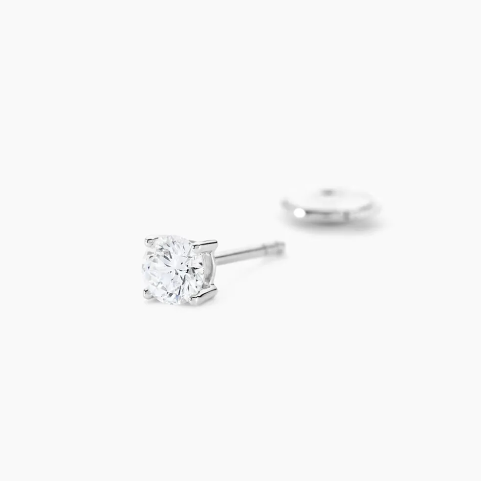 Boucles D'oreilles Puces 4 Griffes Or Blanc Diamant Synthetique