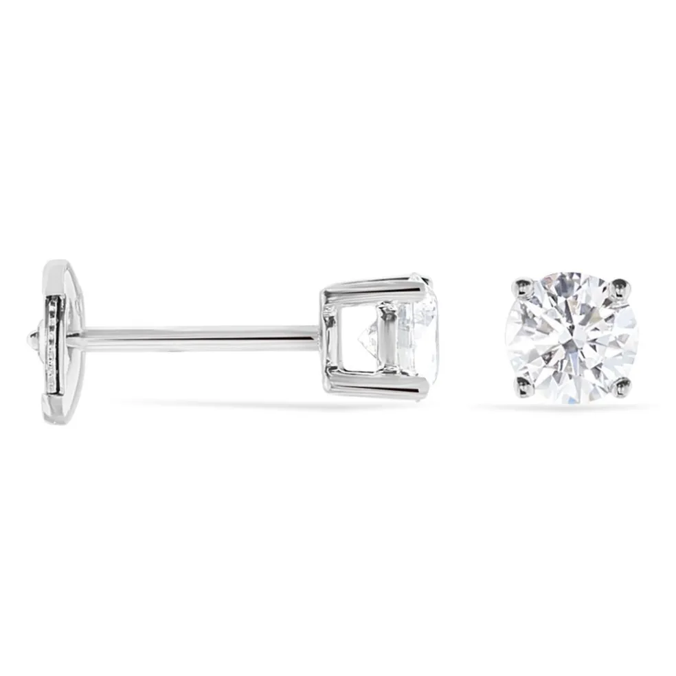 Boucles D'oreilles Puces 4 Griffes Or Blanc Diamant Synthetique