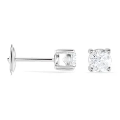 Boucles D'oreilles Puces 4 Griffes Or Blanc Diamant Synthetique