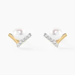 Boucles D'oreilles Puces Aric Or Jaune Perle De Culture Oxyde