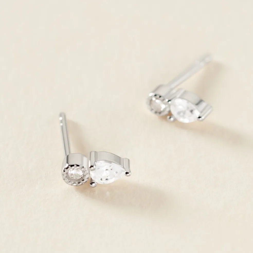Boucles D'oreilles Puces Argent Blanc Delya Oxyde De Zirconium