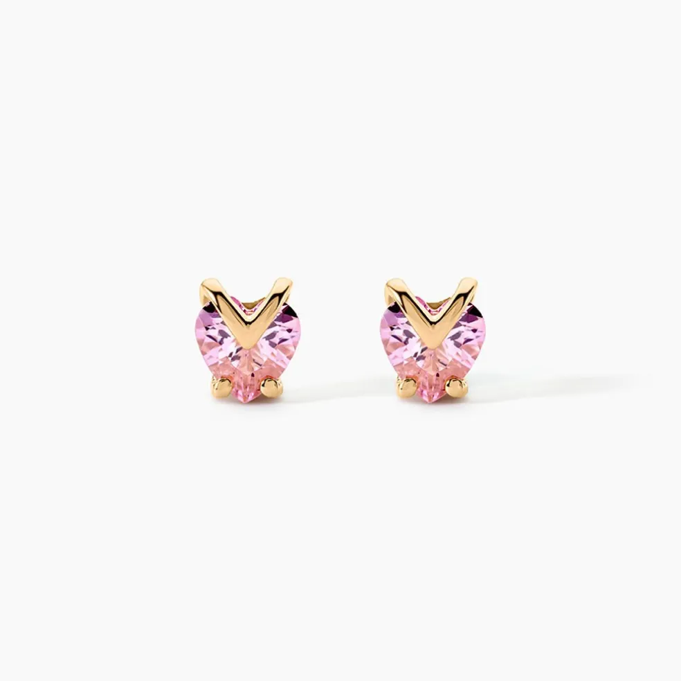 Boucles D'oreilles Puces Abelinia Plaqué Or Jaune Oxyde De Zirconium