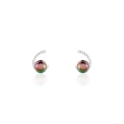 Boucles D'oreilles Puces Anais Or Blanc Perle De Culture Et Oxyde