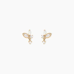 Boucles D'Oreilles Puces Aurena Plaque Or Jaune Oxyde De Zirconium
