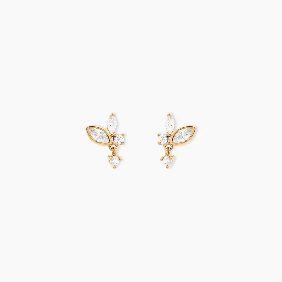 Boucles D'Oreilles Puces Aurena Plaque Or Jaune Oxyde De Zirconium