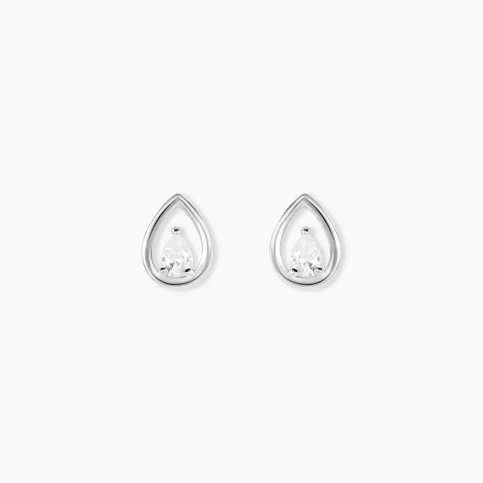 Boucles D'oreilles Puces Argent Blanc Temusio Oxydes De Zirconium