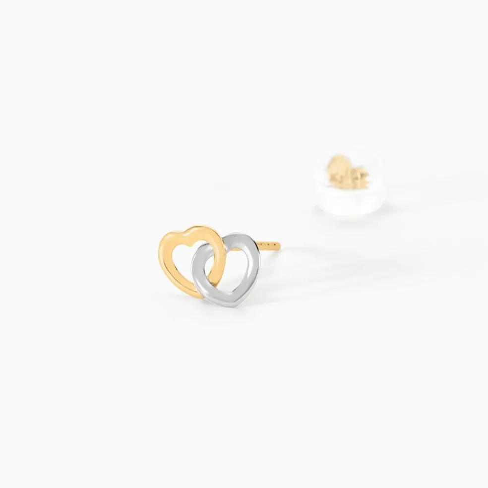 Boucles D'oreilles Puces Anne-maudae Double Coeurs Or Bicolore