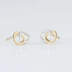 Boucles D'oreilles Puces Anne-maudae Double Coeurs Or Bicolore