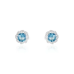 Boucles D'oreilles Puces Argent Blanc Clover Verre Oxydes De Zirconium