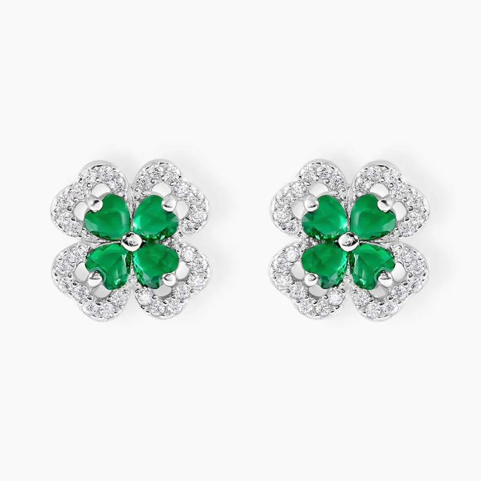 Boucles D'oreilles Puces Argent Blanc Deryn Verre Oxydes De Zirconium