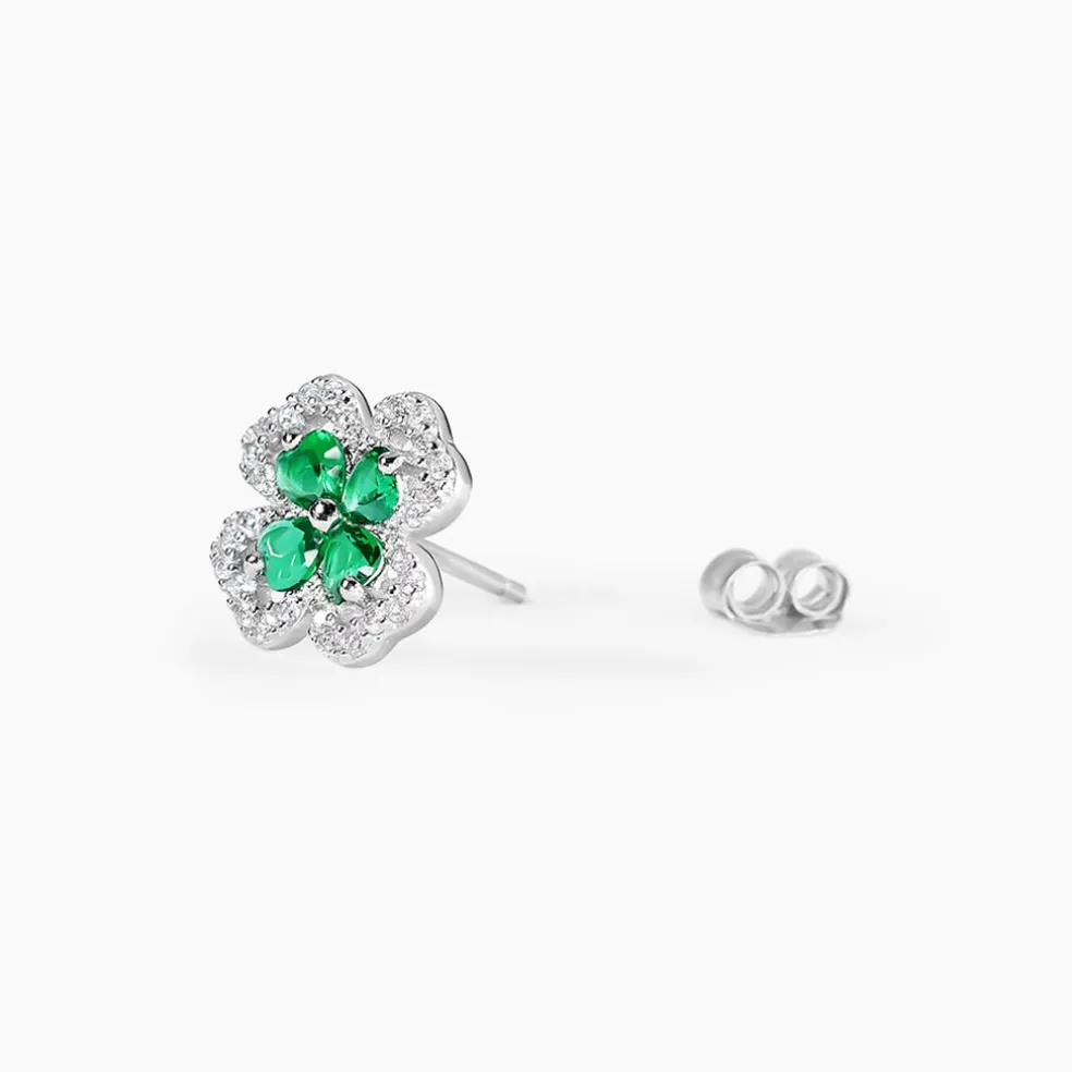 Boucles D'oreilles Puces Argent Blanc Deryn Verre Oxydes De Zirconium