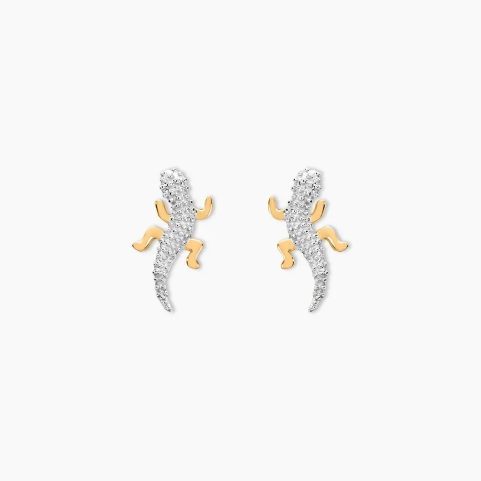 Boucles D'oreilles Puces Azzedine Salamandre Or Bicolore