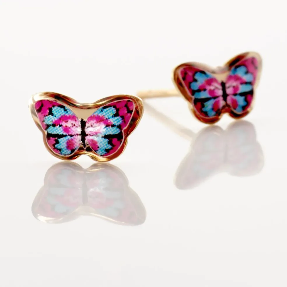 Boucles D'oreilles Puces Aurida Papillon Or Jaune