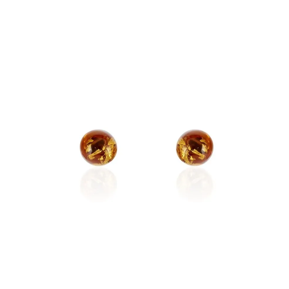 Boucles D'oreilles Puces Brunhild Argent Blanc Ambre