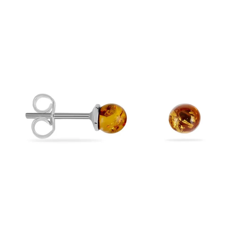 Boucles D'oreilles Puces Brunhild Argent Blanc Ambre