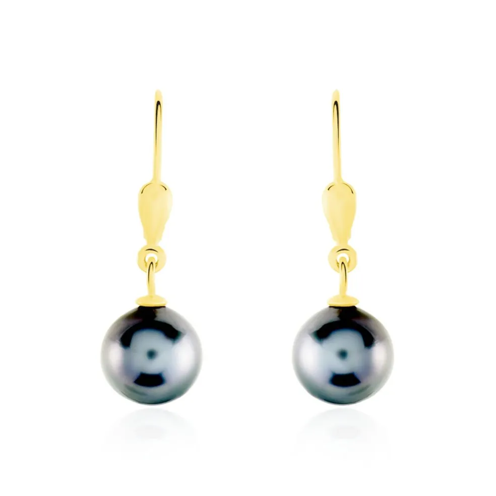 Boucles D'oreilles Puces Baroque Dormeuse Or Jaune Perle De Tahiti