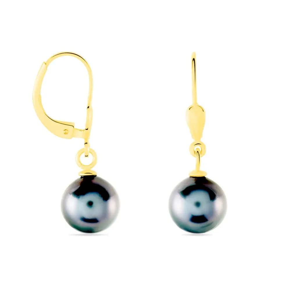 Boucles D'oreilles Puces Baroque Dormeuse Or Jaune Perle De Tahiti