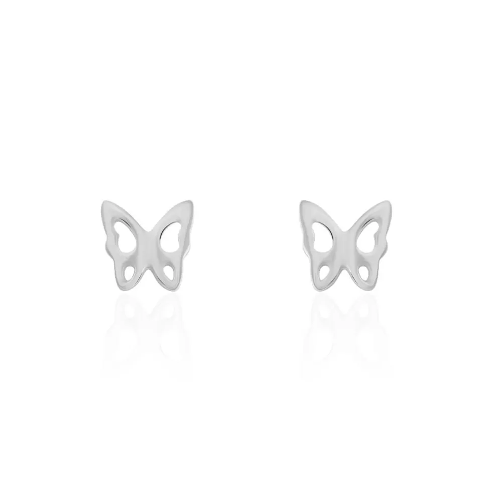 Boucles D'oreilles Puces Bartholomee Papillon Or Blanc