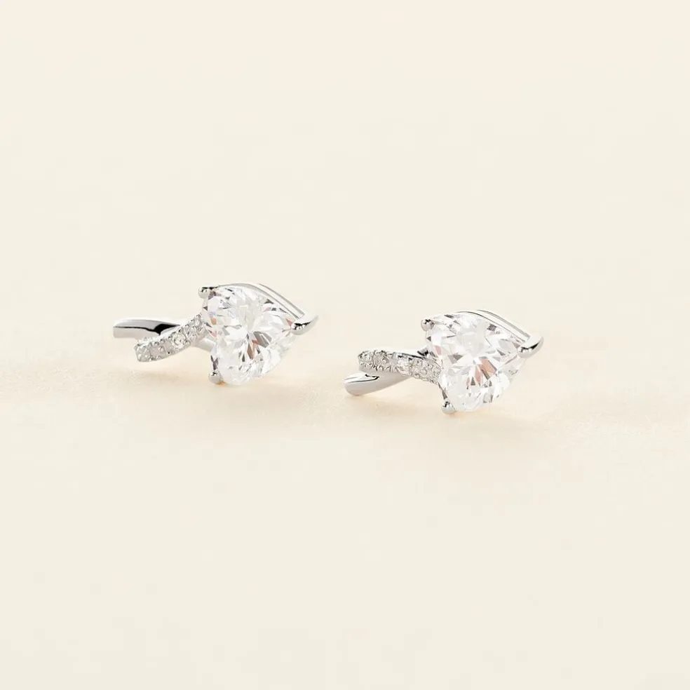 Boucles D'oreilles Puces Clothilde Or Blanc Oxyde De Zirconium