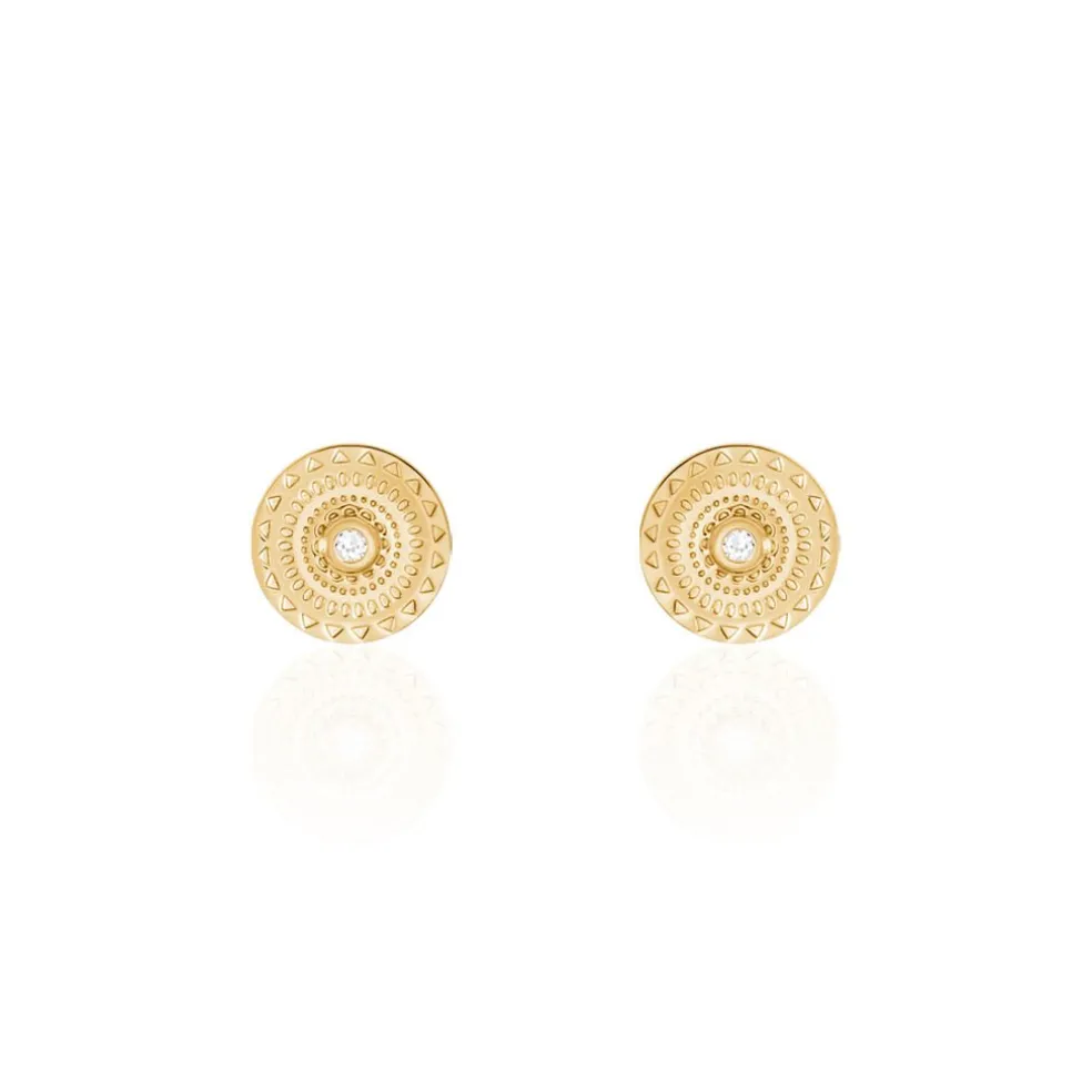 Boucles D'oreilles Puces Carmina Plaqué Or Jaune Oxyde De Zirconium