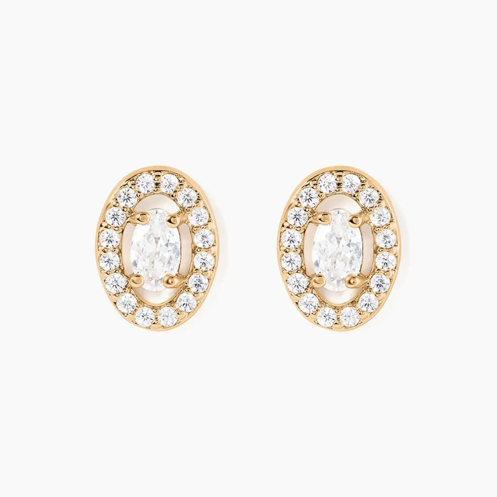Boucles D'oreilles Puces Classical Plaqué Or Jaune Oxyde De Zirconium