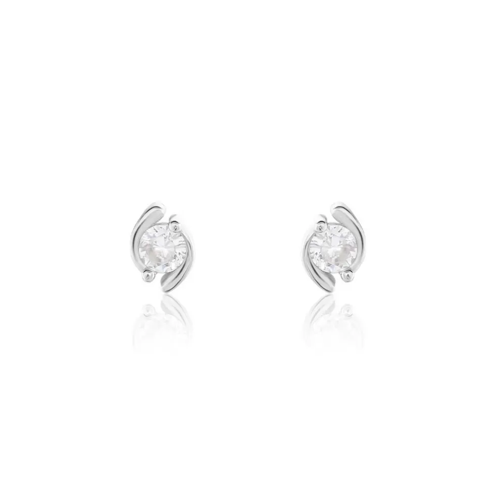 Boucles D'oreilles Puces Couteau Argent Blanc Oxyde De Zirconium