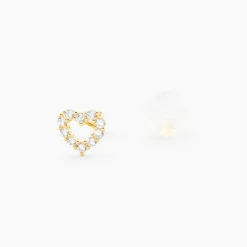 Boucles D'oreilles Puces Coeur Ajoure Or Jaune Oxyde De Zirconium