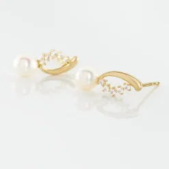 Boucles D'oreilles Puces Dominga Or Jaune Perle De Culture Et Oxyde