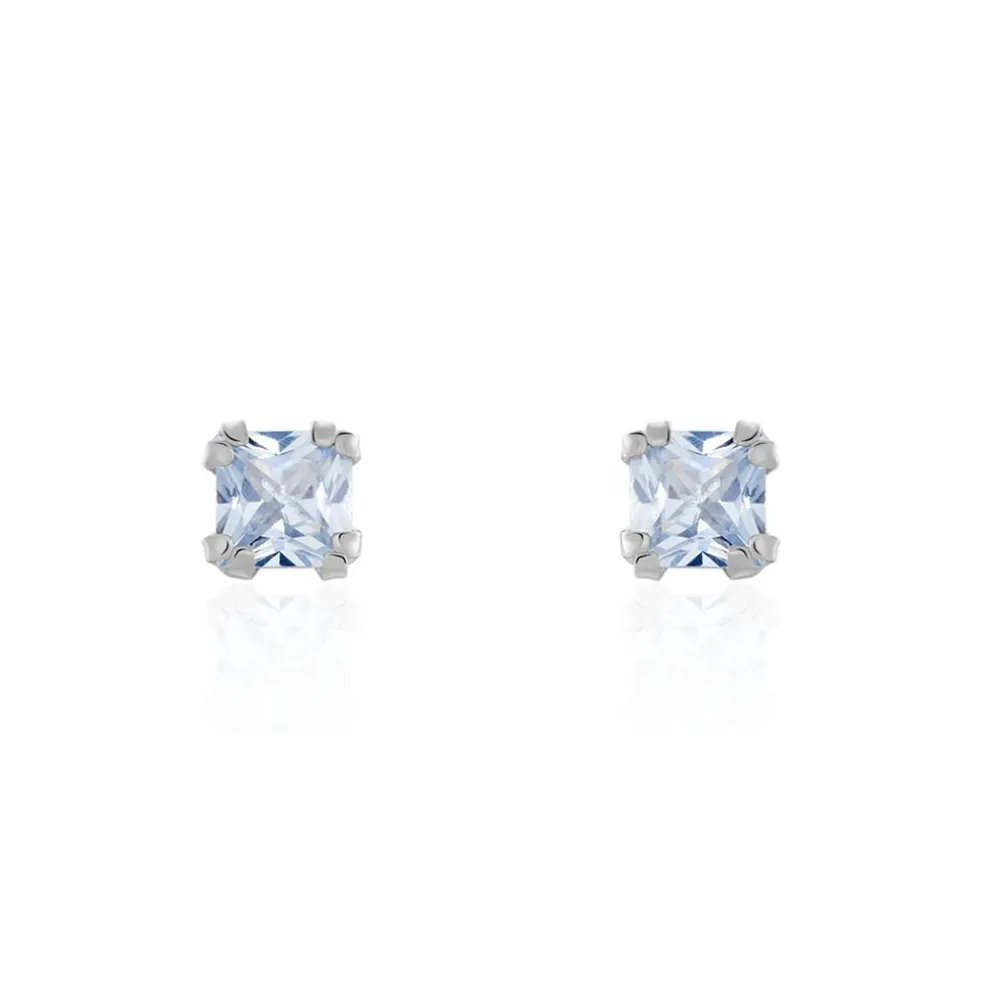 Boucles D'oreilles Puces Doreen Carre Or Blanc Oxyde De Zirconium