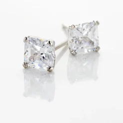Boucles D'oreilles Puces Doreen Carre Or Blanc Oxyde De Zirconium